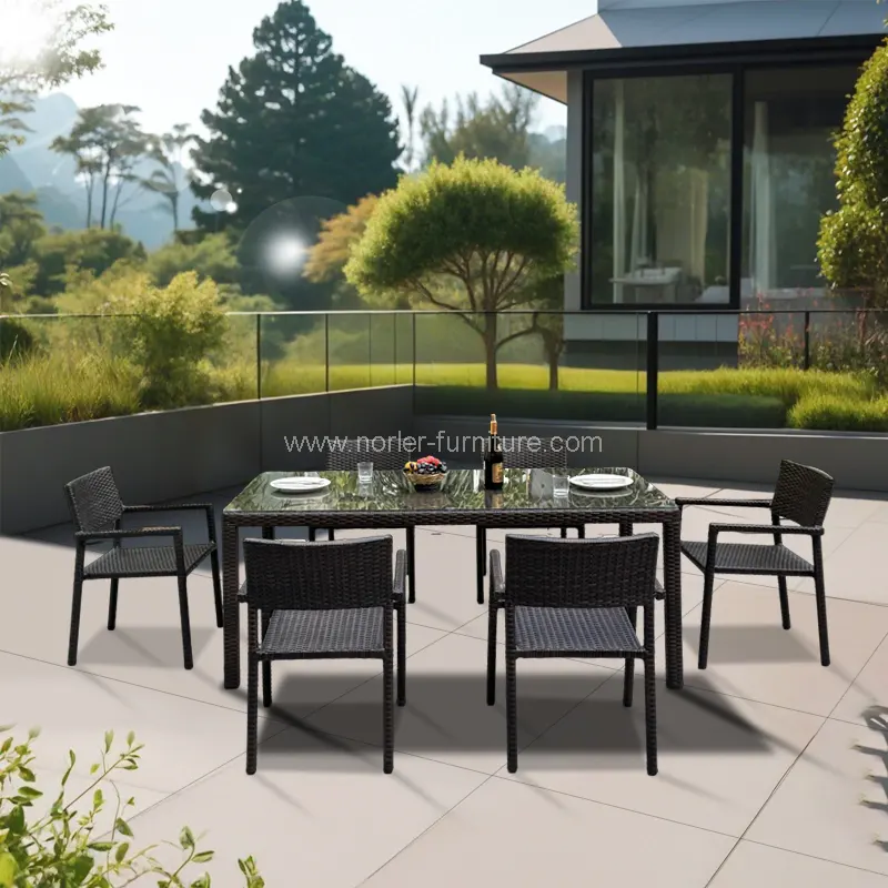 Траен външен алуминиев рамка PE Rattan Dining Set