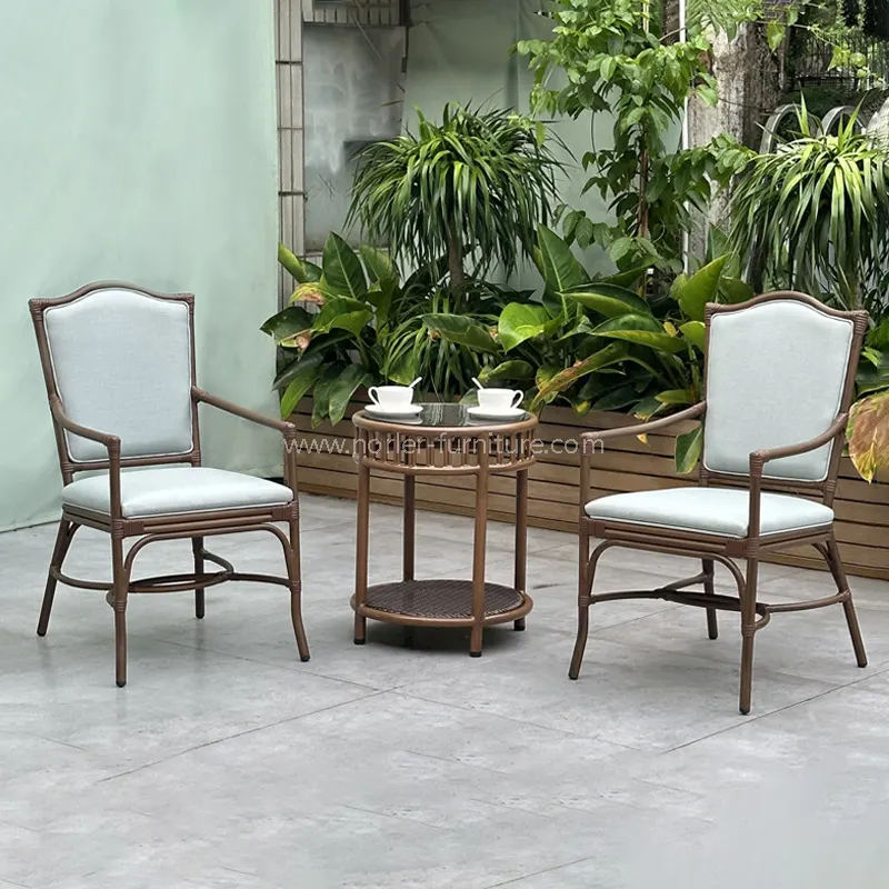 Външен алуминиев дървен зърно PE Rattan Balcony комплект