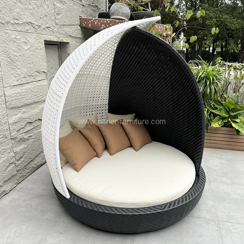 Външни мебели Pe Rattan Кръгло слънчево слънчево легло