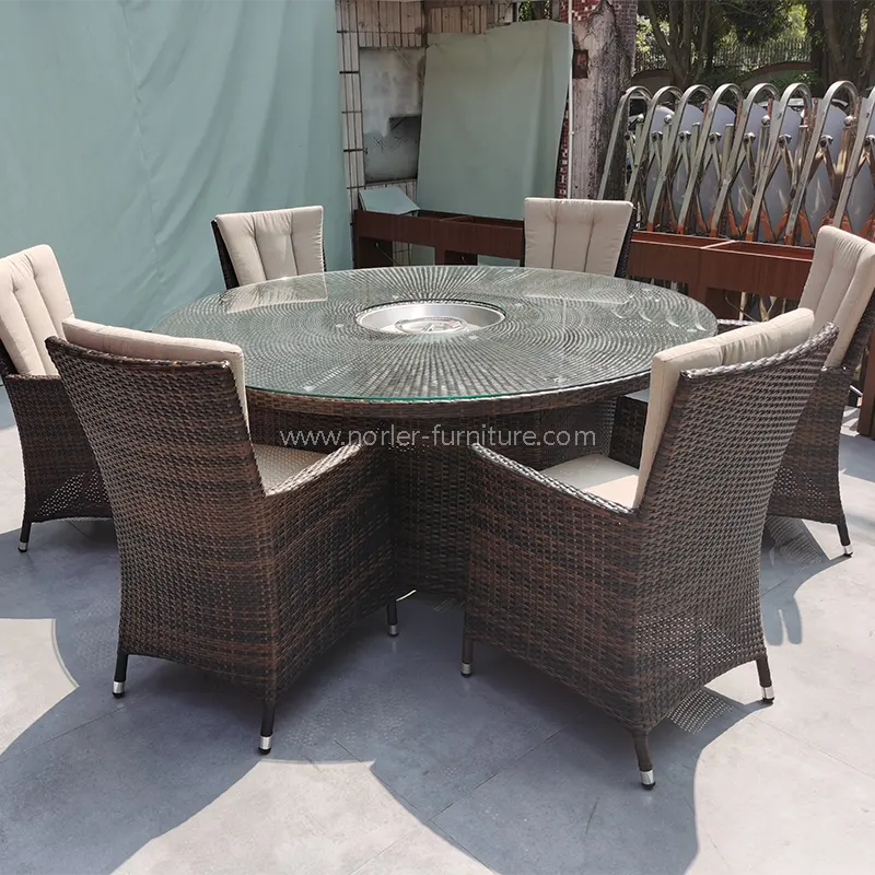 Външен модерен алуминиев рамка PE Rattan Dining Set