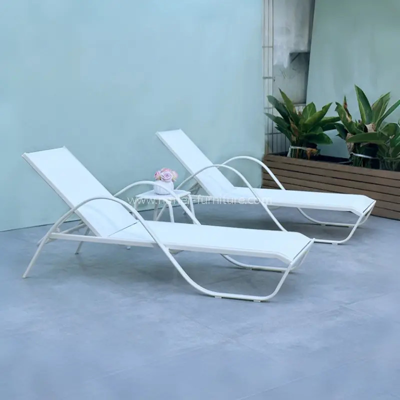 Бяла алуминиева рамка Textilene Mesh Sun Lounger
